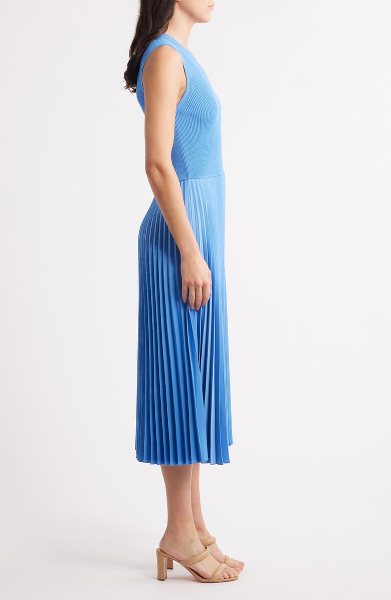 BOSS Farrah Slit Shoulder Mixed Media Midi Dress, Alternate, color, Cornflower