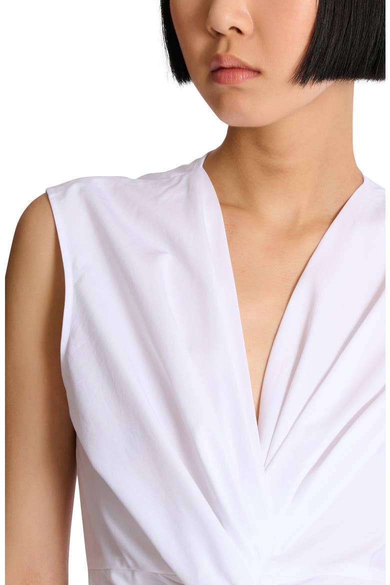 Draped sleeveless cotton poplin shirt, Alternate, color, white