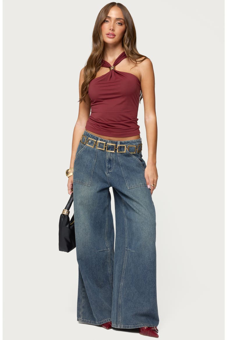 Cielle Hardware Gathered Tank, Alternate, color, BURGUNDY