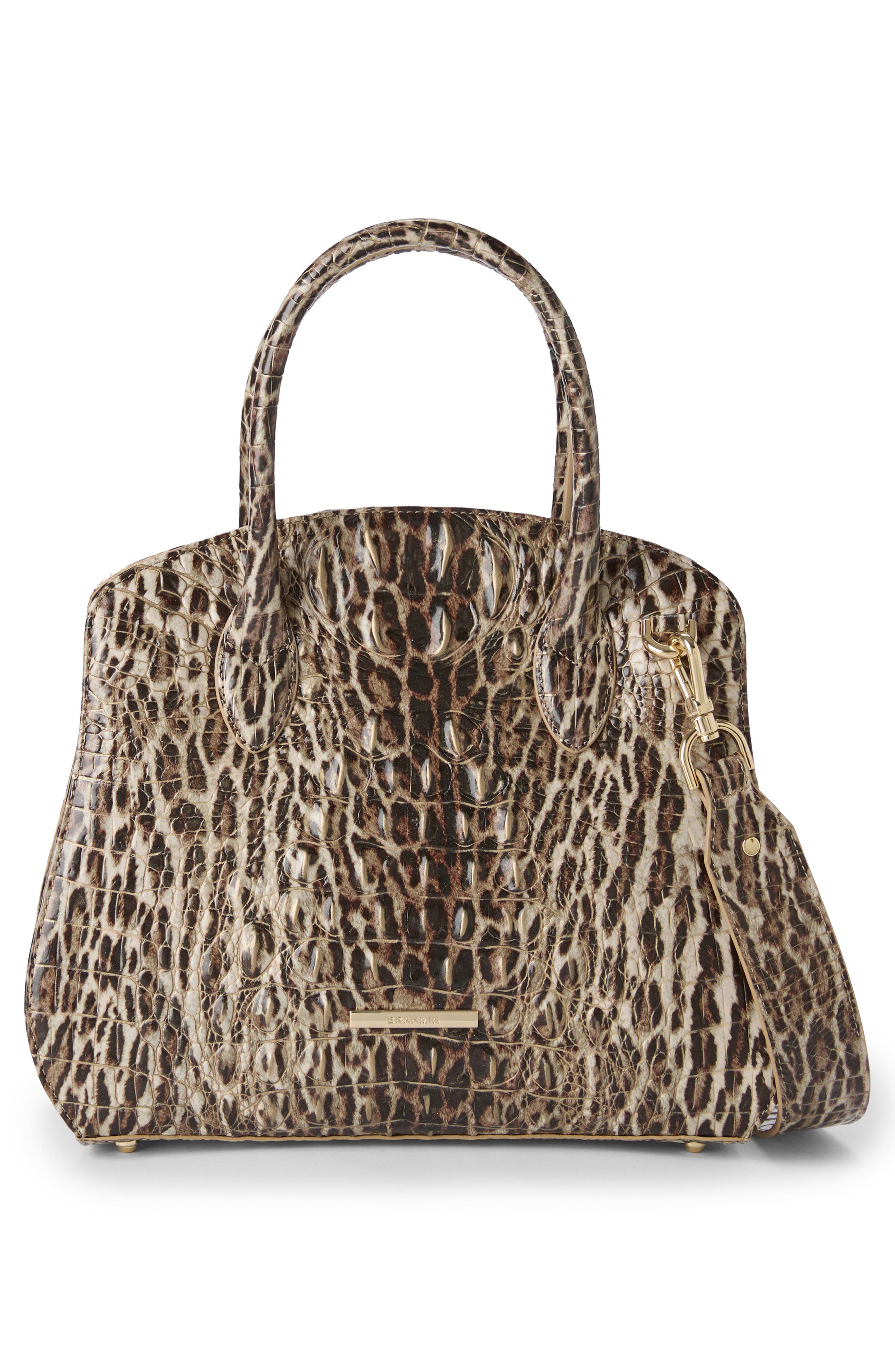 Rosetta Croc Embossed Leather Satchel, Alternate, color, OCELOT