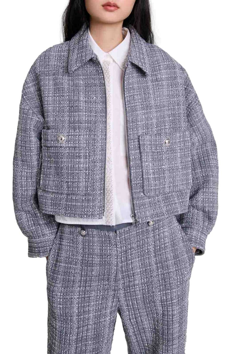 maje Short tweed jacket, Alternate, color, 