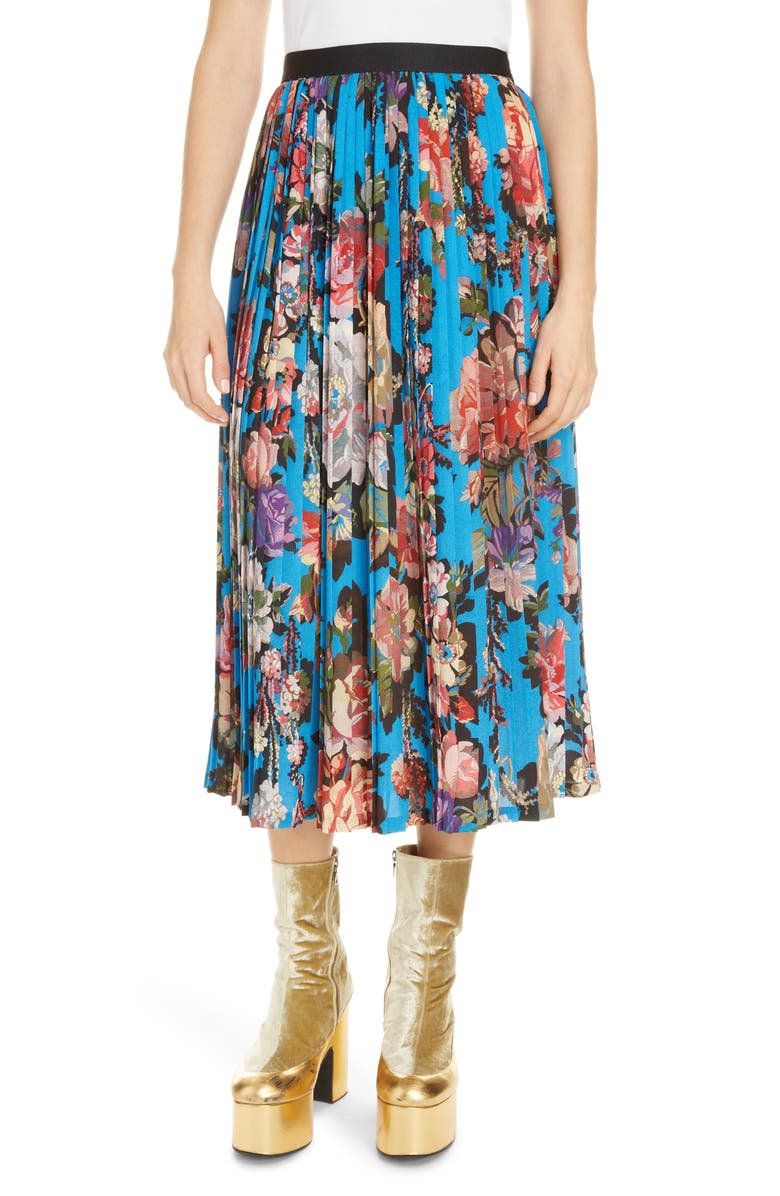 Dries Van Noten Saram Floral Pleated Midi Skirt, Main, color, 