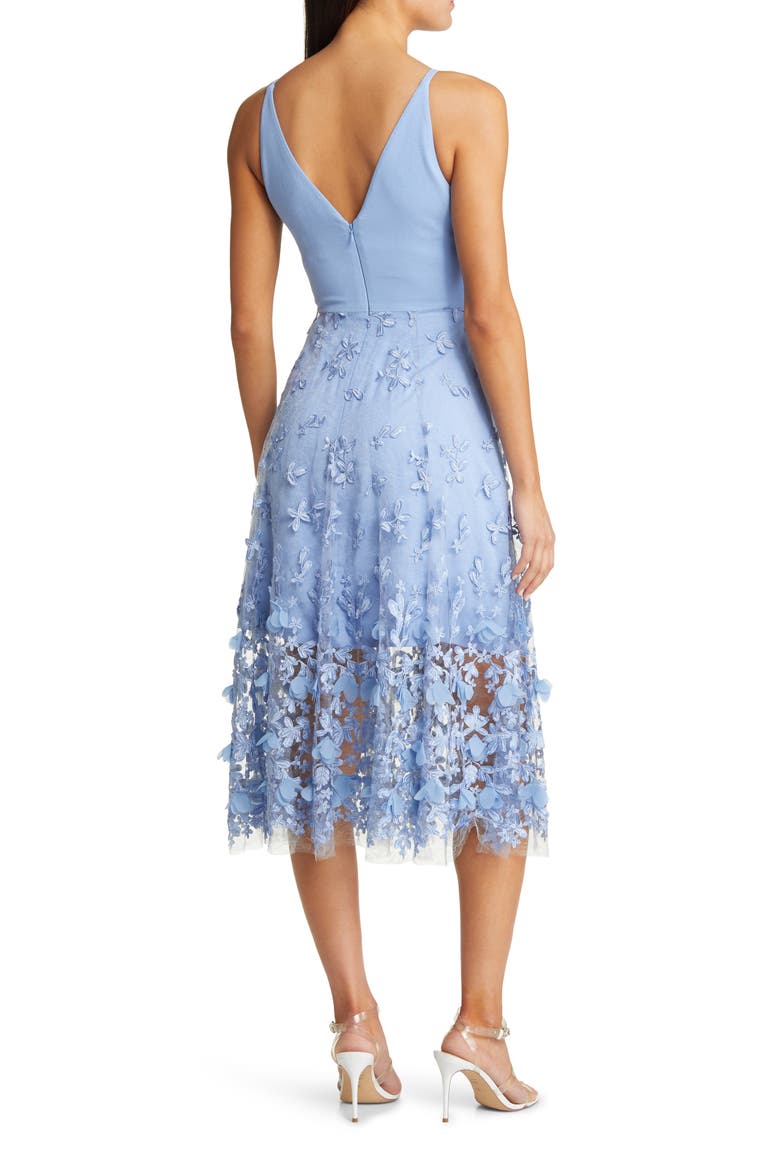 Darleen V-Neck Embroidered Mesh Cocktail Dress, Alternate, color, SKY