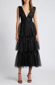 Lulus Metallic Tiered Tulle Midi Cocktail Dress