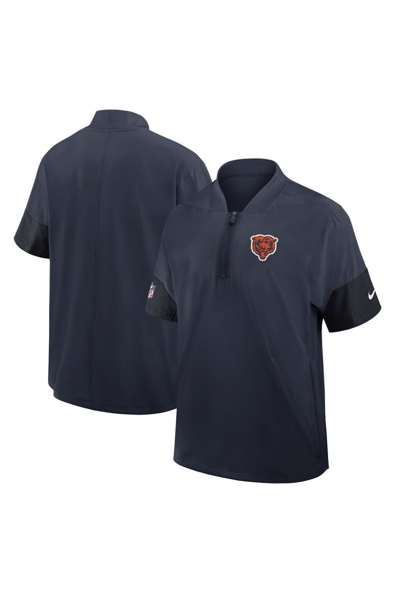 Men's Nike Navy Chicago Bears Sideline Short Sleeve Quarter-Zip Performance Coach Jacket, Alternate, color, Navy