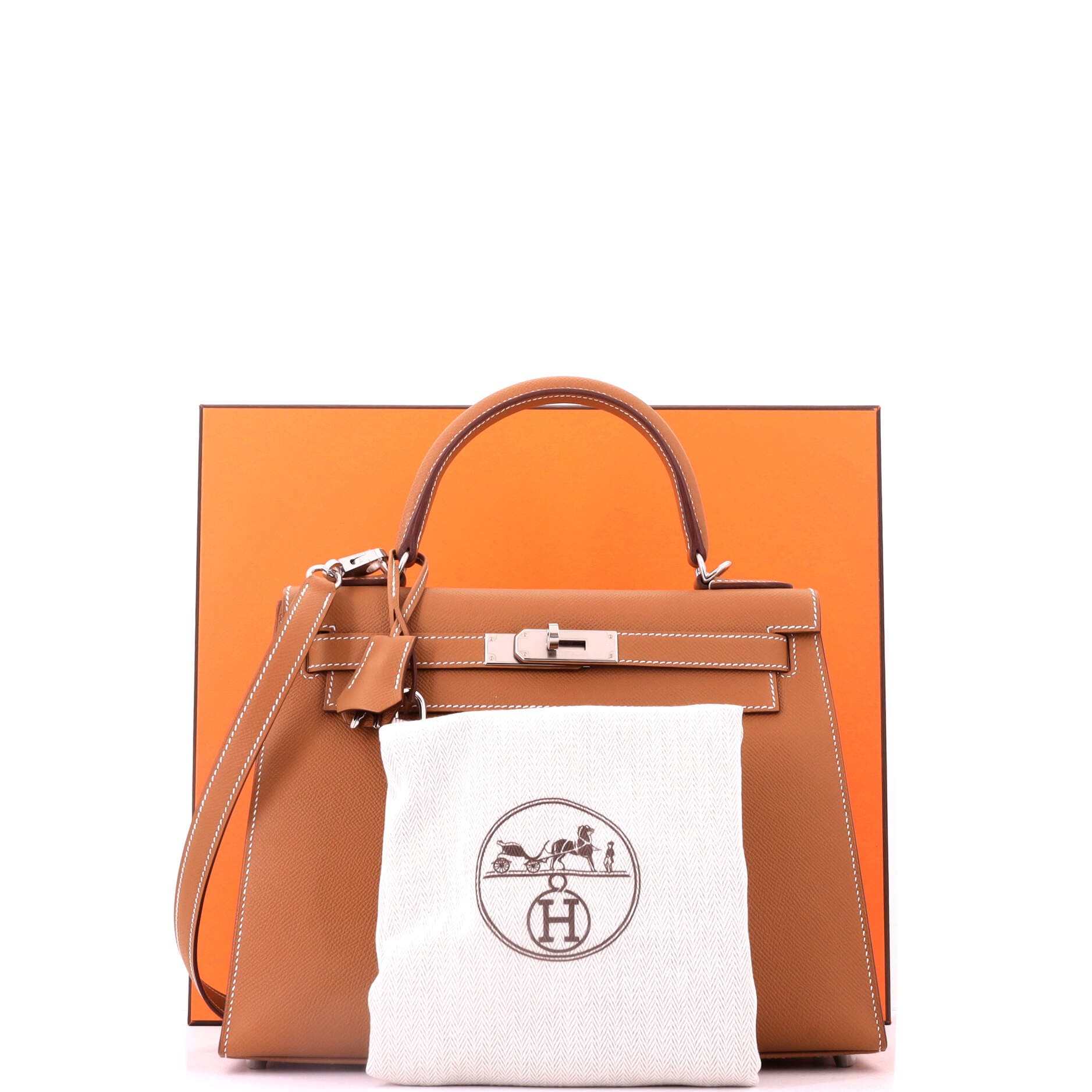 Kelly Handbag Brown Epsom with Palladium Hardware 28, Alternate, color, Gold