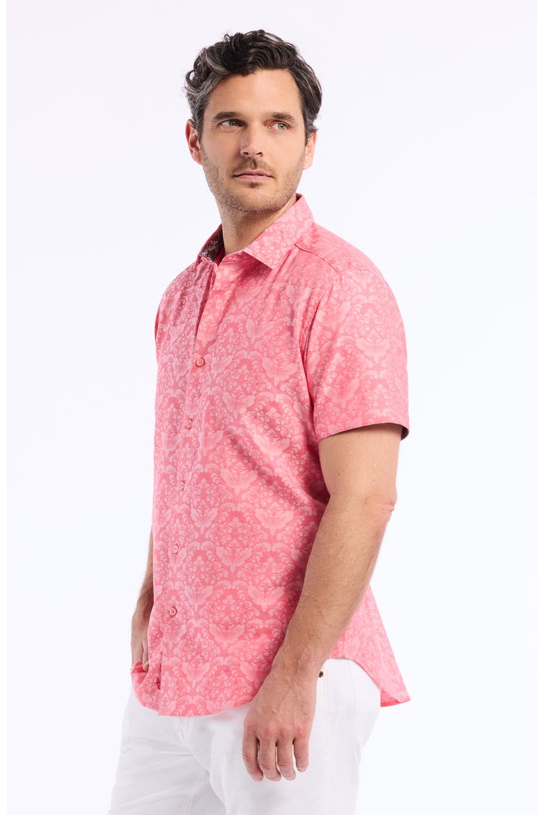 Bayveiw Short Sleeve Cotton Jacquard Button-Up Shirt, Alternate, color, CORAL