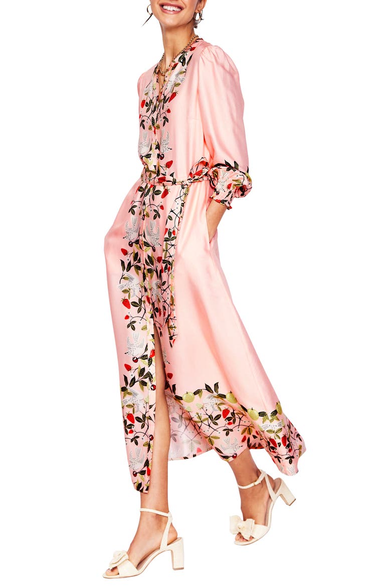 Ruby Botanical Print Long Sleeve Shirtdress, Alternate, color, PINK