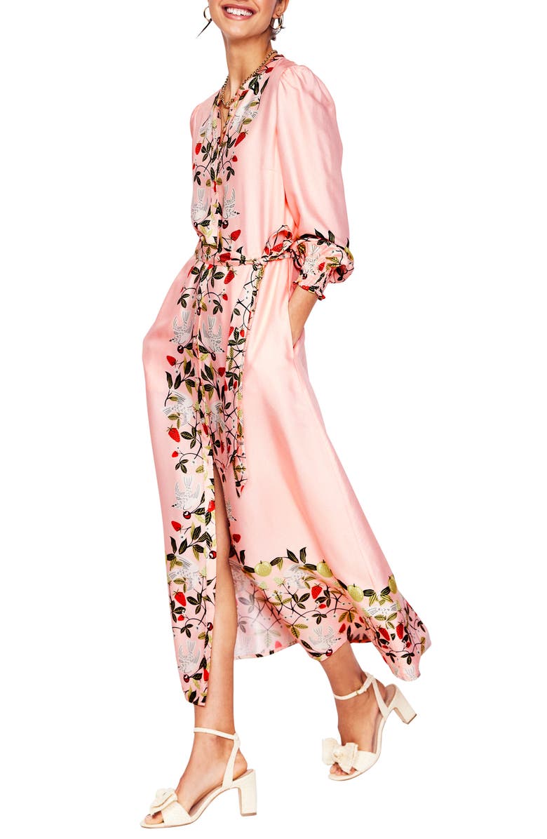 Boden Ruby Botanical Print Long Sleeve Shirtdress, Alternate, color, Pink