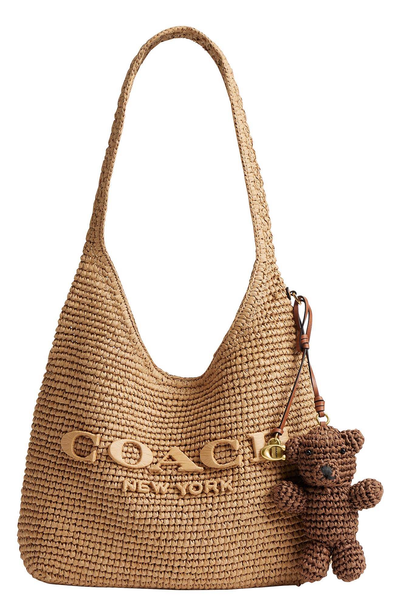 COACH Straw Bear Bag Charm, Alternate, color, 