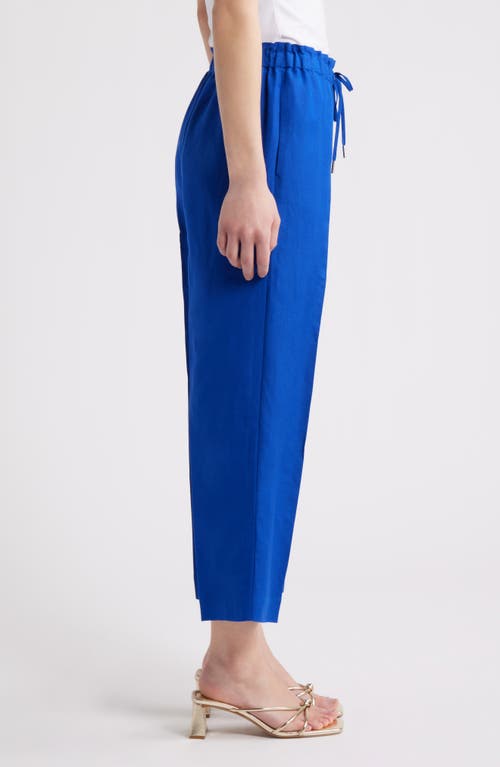 Anne Klein Linen Blend Crop Wide Leg Drawstring Pants In Santorini Blue
