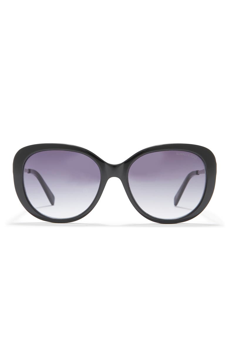 56mm Cat Eye Sunglasses, Main, color, SHINY BLACK / GRADIENT BLUE