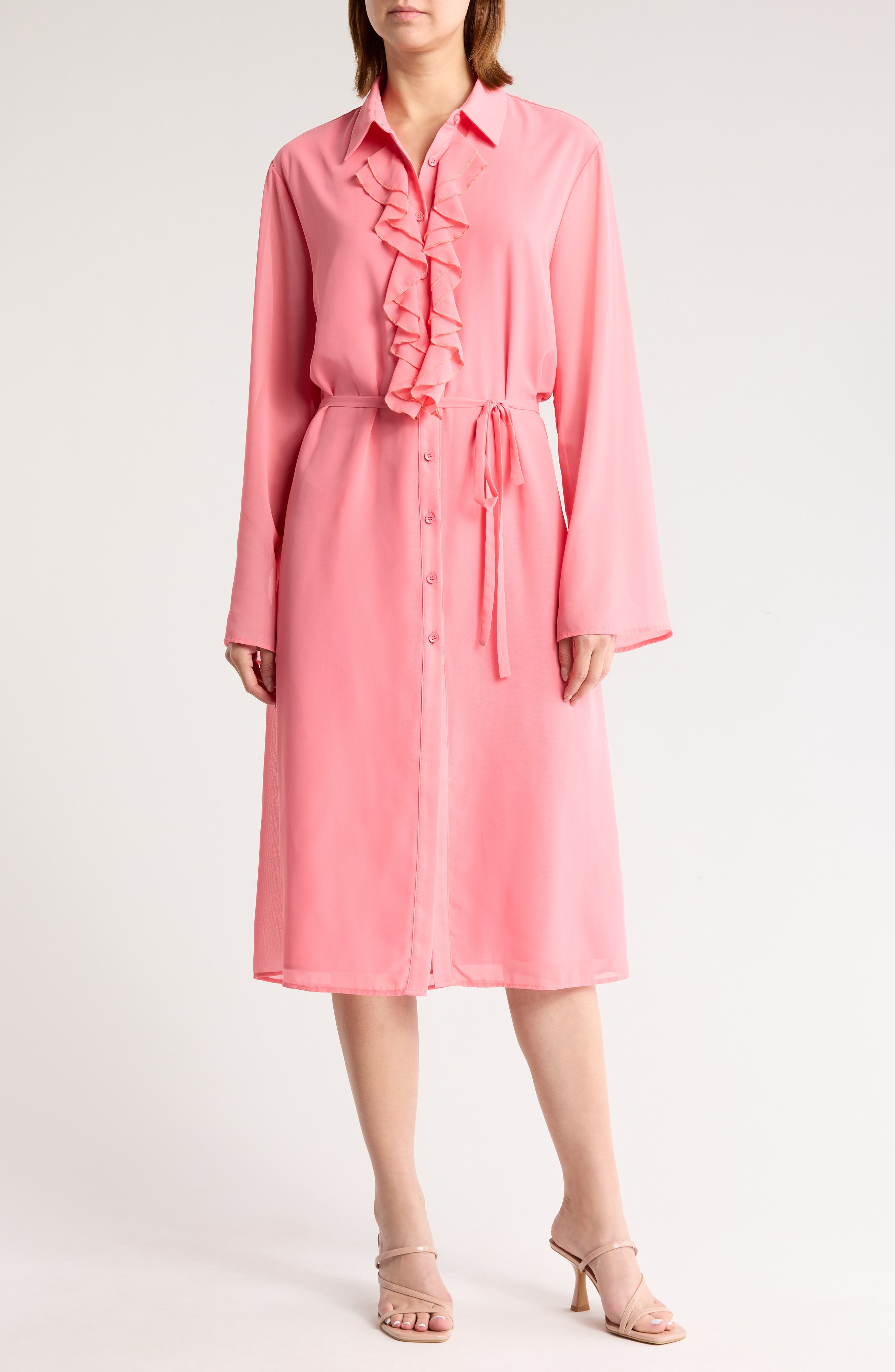 AREA STARS Yasmine Ruffle Long Sleeve Shirtdress