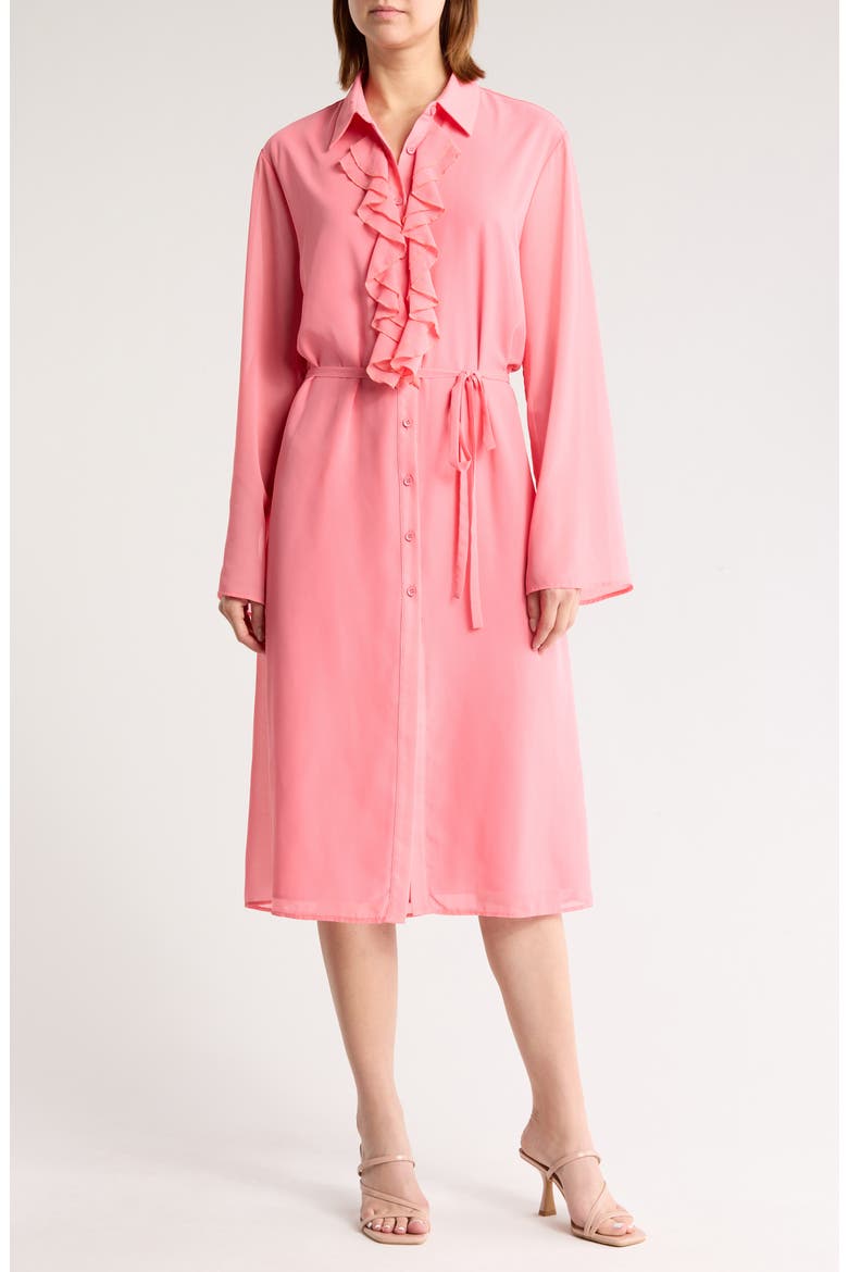 Yasmine Ruffle Long Sleeve Shirtdress, Main, color, PINK
