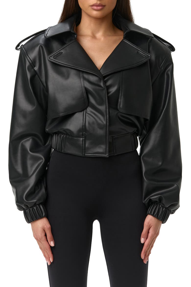 Faux Leather Crop Jacket, Main, color, BLACK