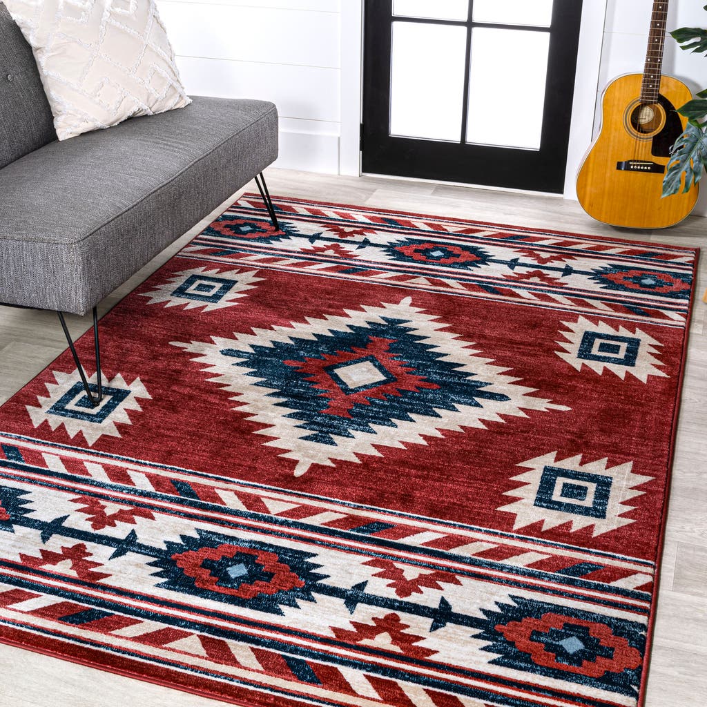 Jonathan Y Serape Medallion Southwestern Area Rug In Red/navy/cream