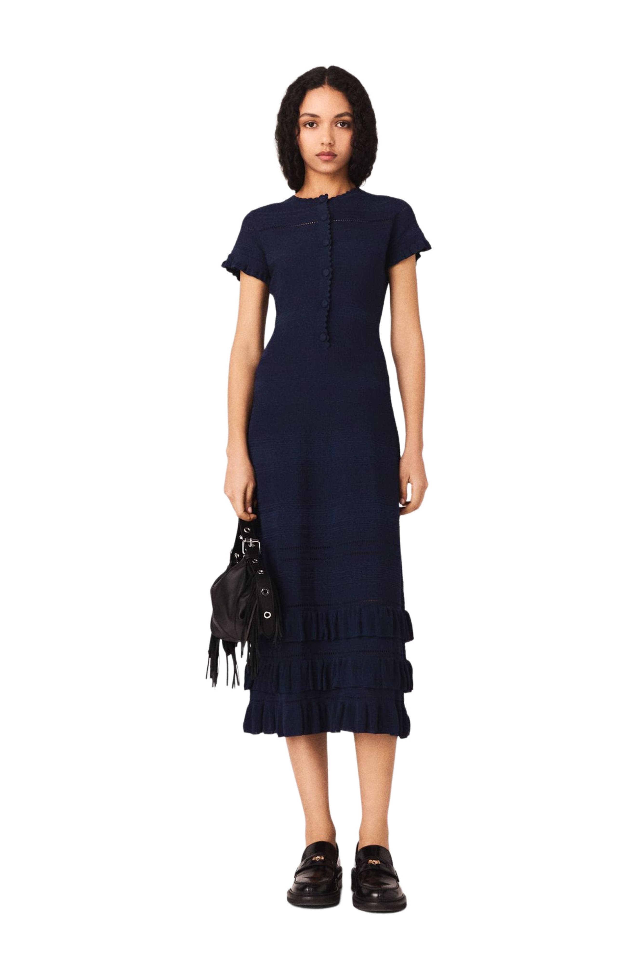 Knit maxi dress with ruffles