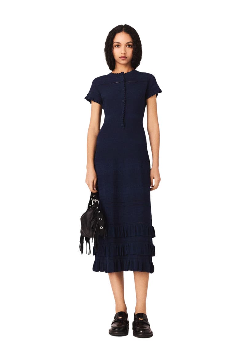 Knit maxi dress with ruffles, Main, color, Navy