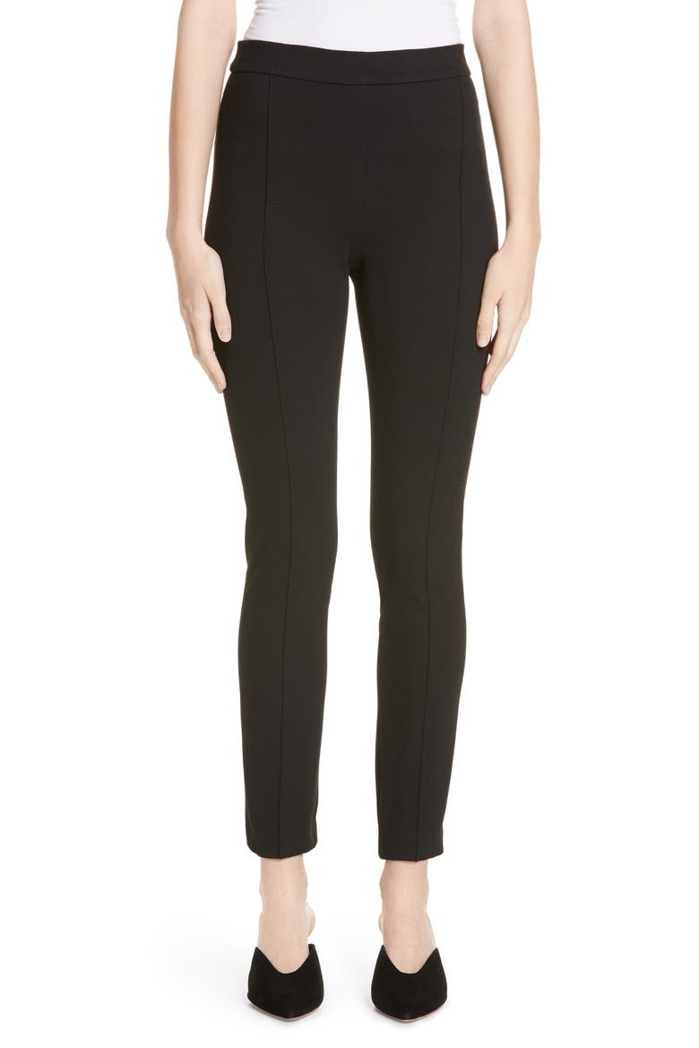 Pintucked Pull-On Skinny Jersey Pants, Main, color, BLACK