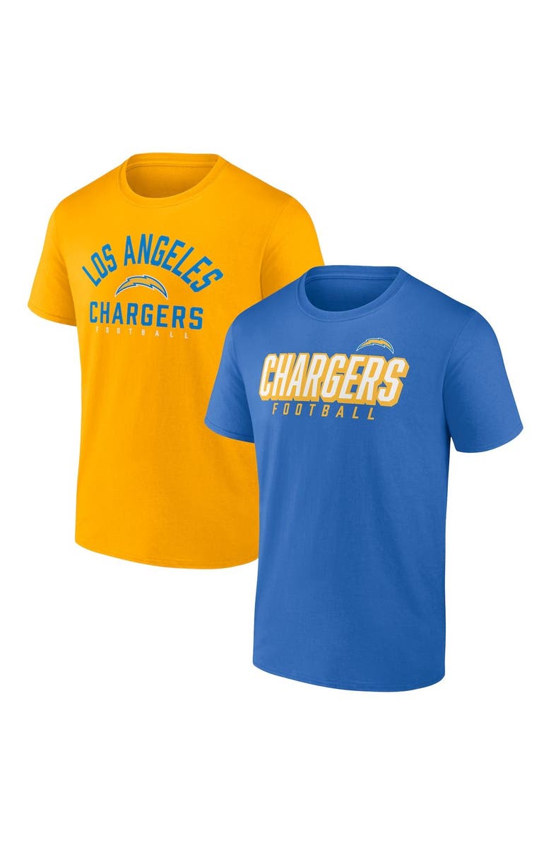 FANATICS Men's Fanatics Branded Powder Blue/Gold Los Angeles Chargers Player Pack T-Shirt Combo Set, Main, color,
