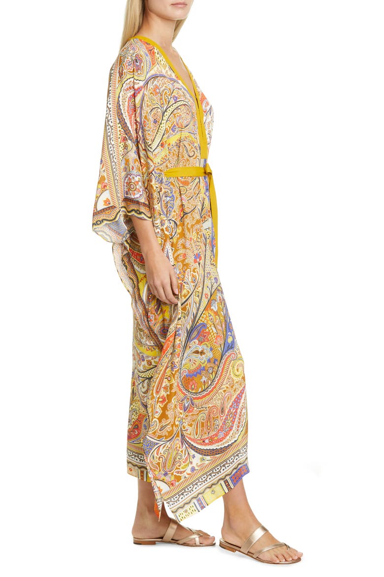 Belted Paisley Cover-Up Caftan, Alternate, color, BEIGE