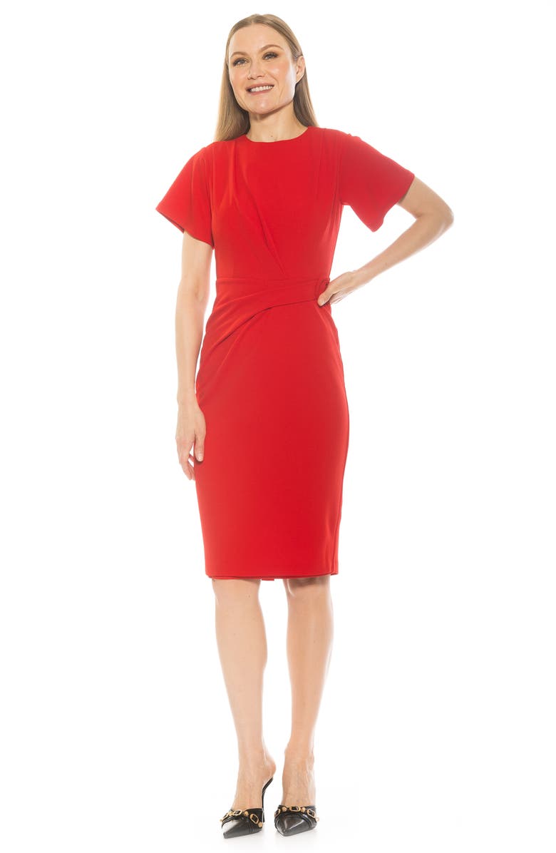 Alexia Admor Clara Crewneck Draped Sheath Dress, Alternate, color, Red