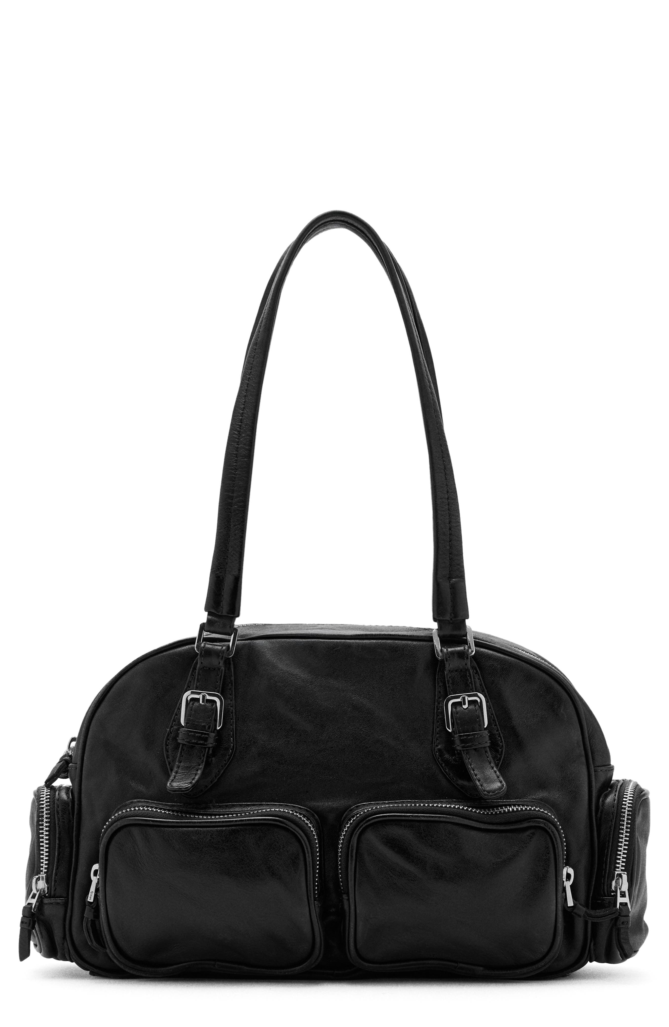 MANGO Leather Bowling Bag, Main, color, Black