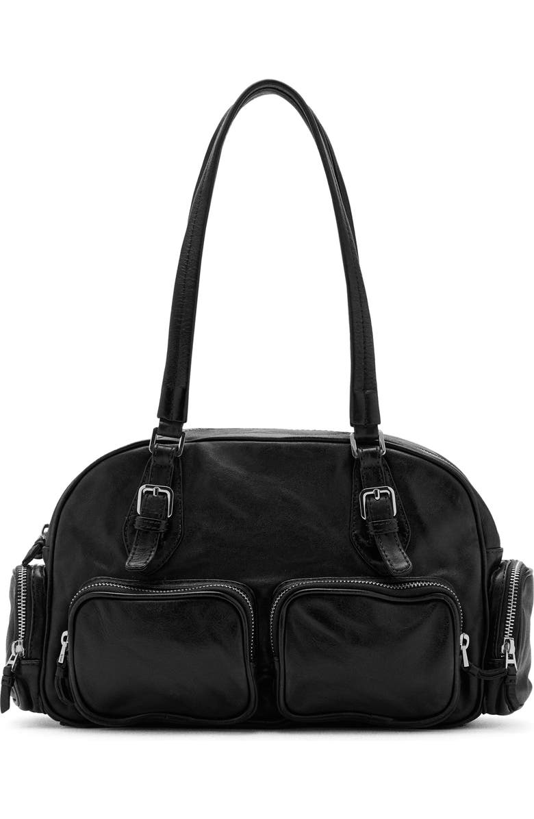 MANGO Leather Bowling Bag, Main, color, Black