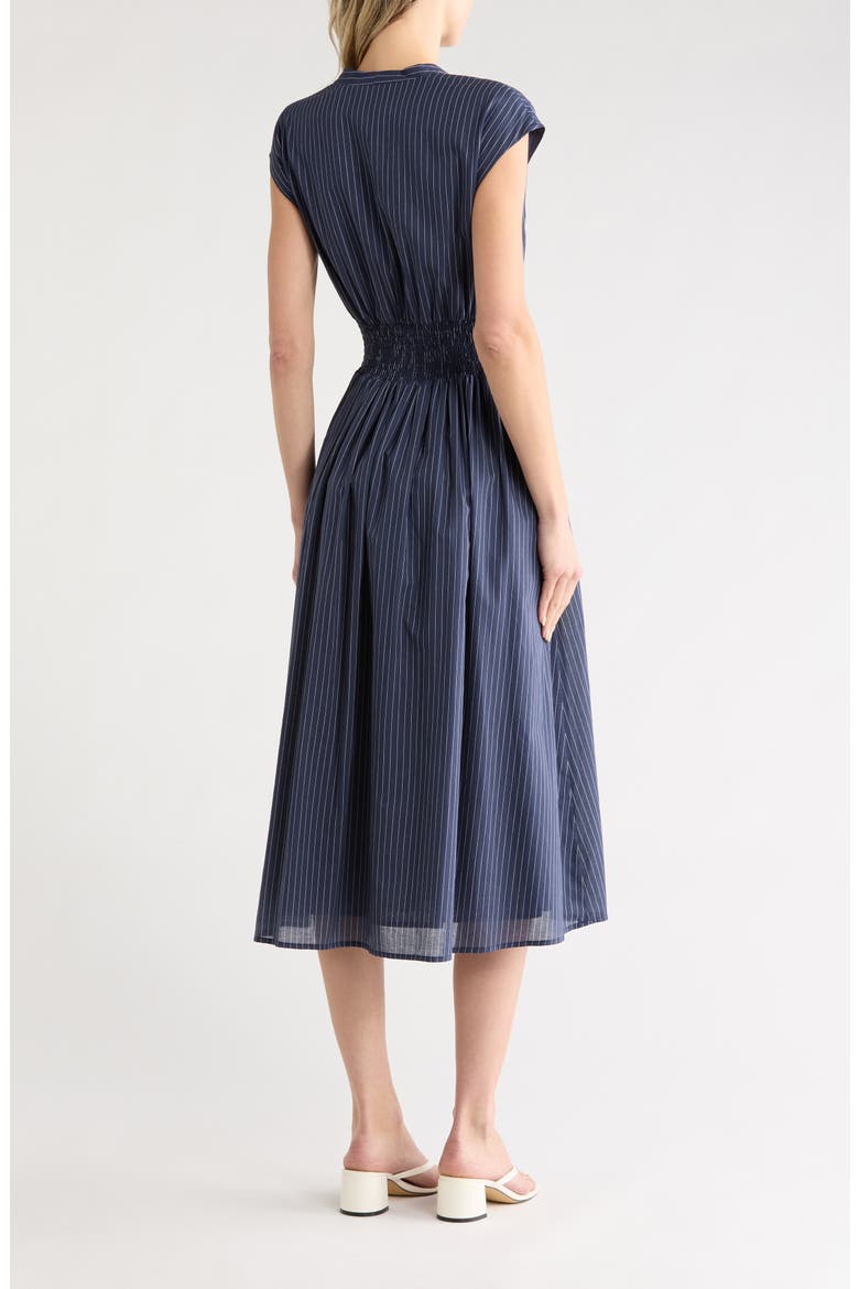 Smocked Waist Midi Dress, Alternate, color, NAVY/ WHITE