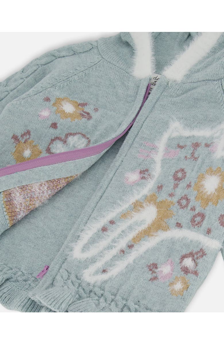 Deux par Deux Little Girl's Jacquard Hooded Knit Cardigan Light Turquoise, Alternate, color, Frosty Green