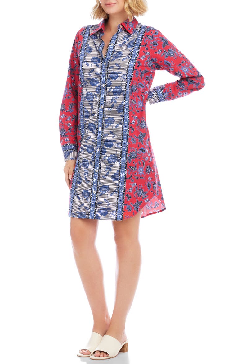 Floral Print Long Sleeve Shirtdress, Alternate, color, RED