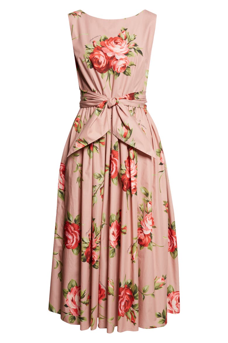 Rose Bouquet Print Gathered Cotton Poplin Dress, Alternate, color, BOUQUET ROSE F.ROSA