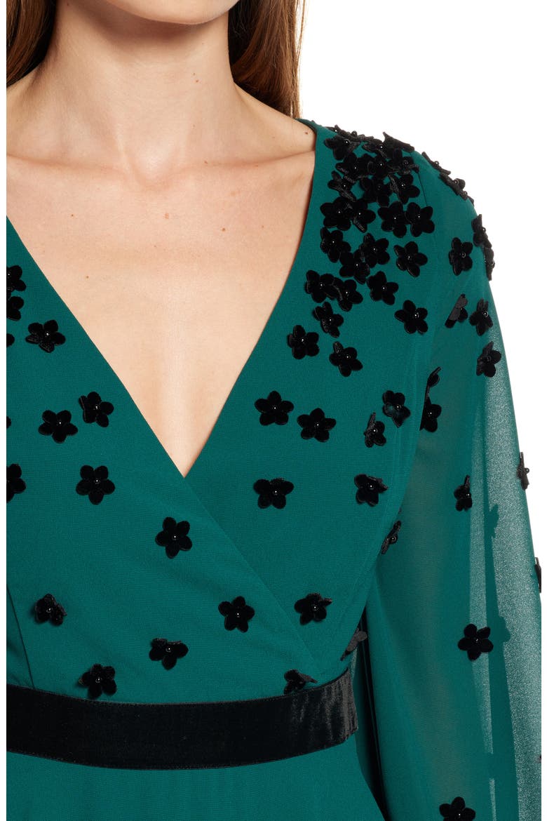 Georgette Floral Appliquè Long Sleeve Dress, Alternate, color, GREEN