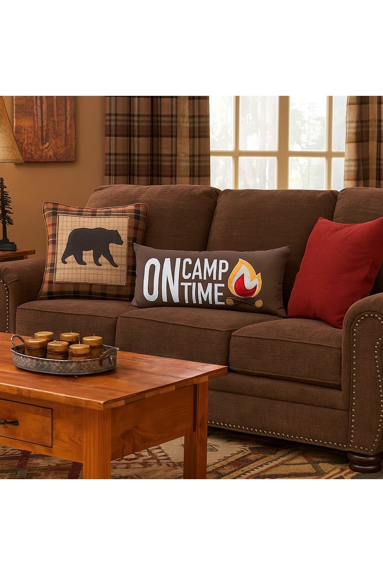 Campfire "On Camp Time" Embroidered Long Accent Pillow 10" x 20", Alternate, color, Grey