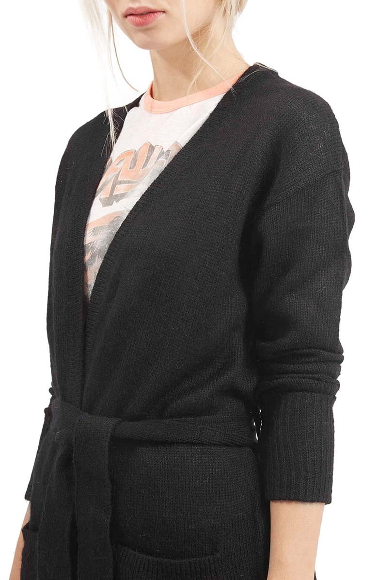 Topshop 'Lulu' Belted Longline Cardigan, Alternate, color,