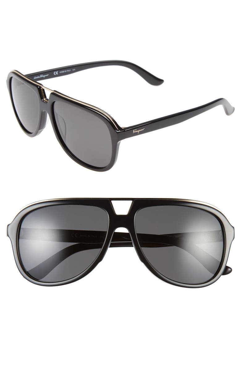 FERRAGAMO 57mm Aviator Sunglasses, Main, color, 