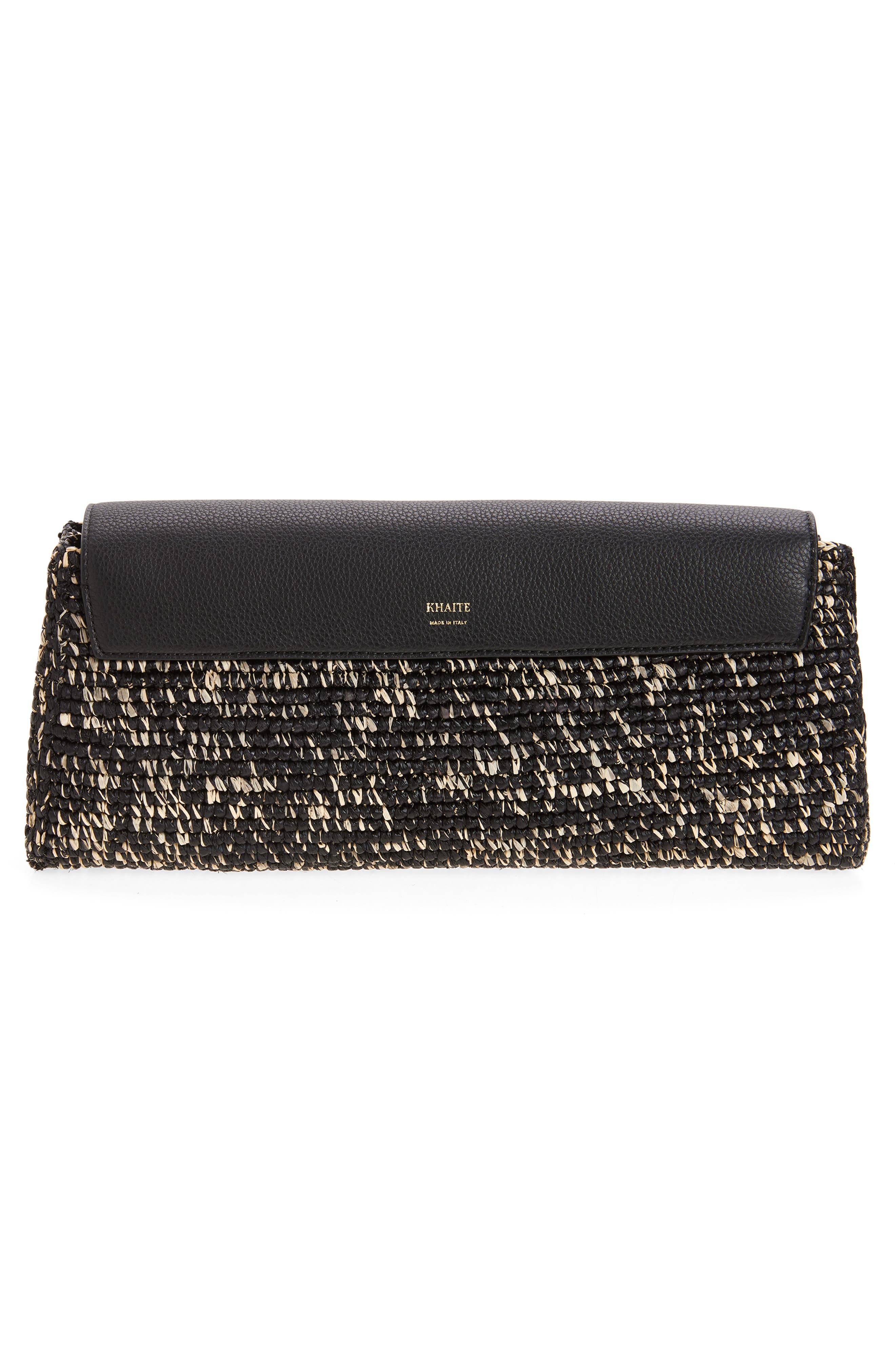 Khaite Audrey Raffia & Leather Clutch, Alternate, color, 294 Black / White