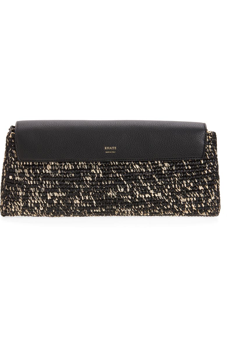 Khaite Audrey Raffia & Leather Clutch, Alternate, color, 294 Black / White