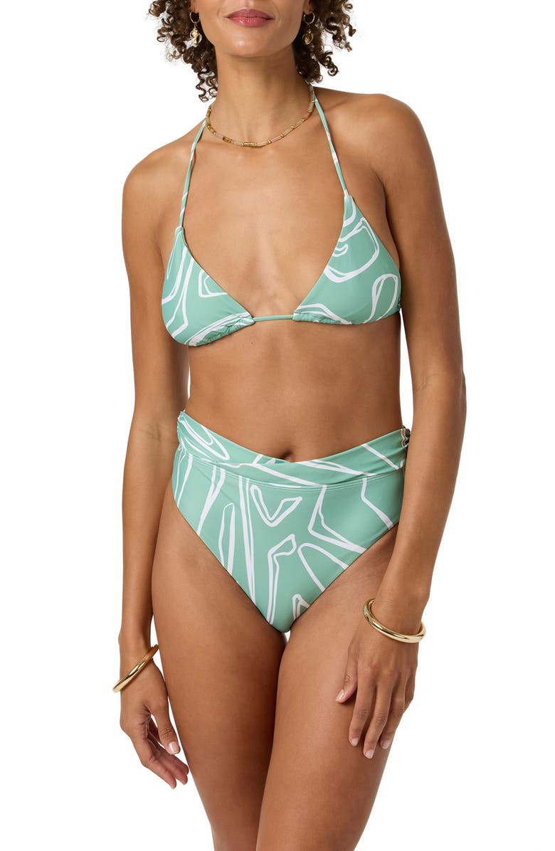 O'Neill Ziggy Geo Stellan High Waist Bikini Bottoms, Alternate, color, Green