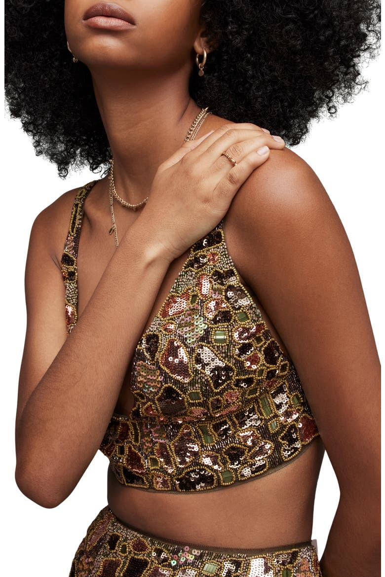 Sequin Beaded Bralette Top, Alternate, color, KHAKI GREEN