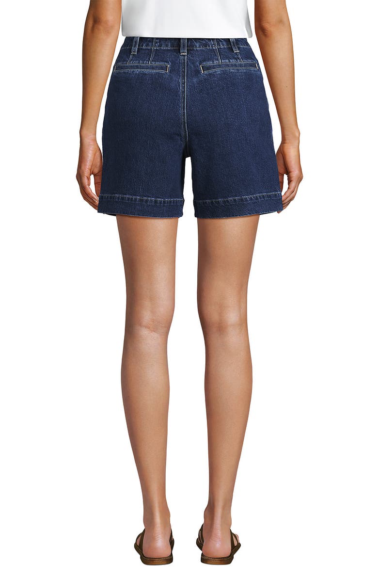Lands' End Soft Denim High Rise 7" Pleated Trouser Shorts, Alternate, color, Crawford Wash