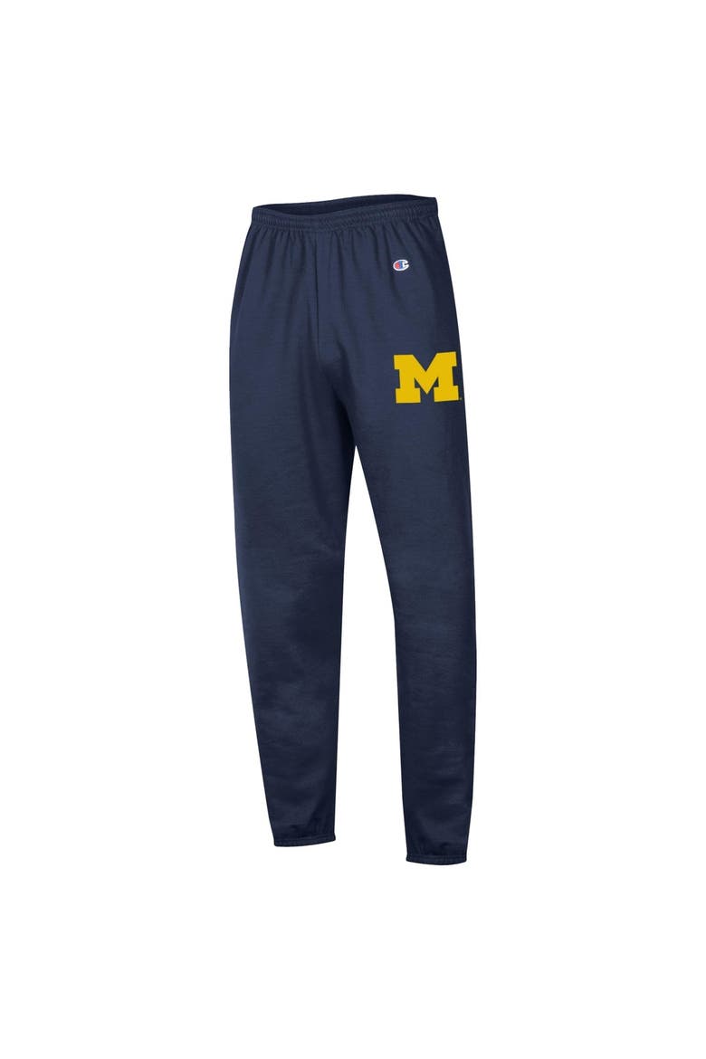 Men's Champion  Navy Michigan Wolverines Powerblend Banded Fleece Sweatpants, Alternate, color, Navy