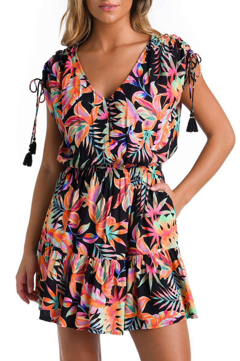 V-Neck Cover-Up Dress, Main, color, BLACK MULTI