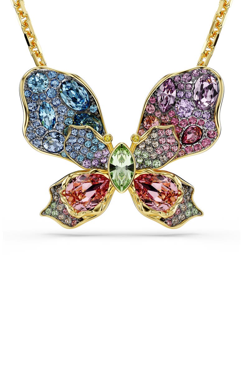 Idyllia Crystal Butterfly Brooch & Pendant Necklace, Main, color, MULTICOLORED