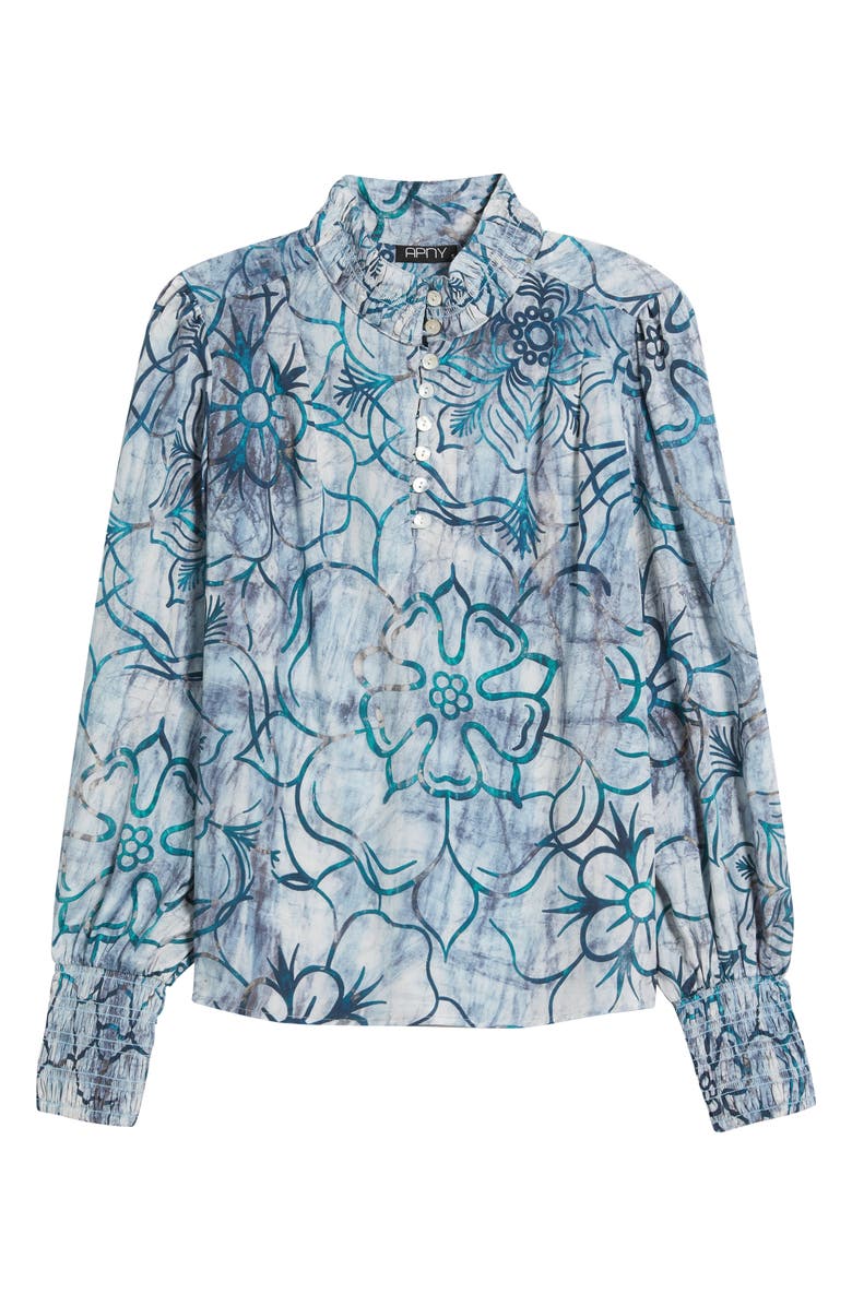 APNY Smocked Cuff Long Sleeve Top, Alternate, color, Turquoise Multi