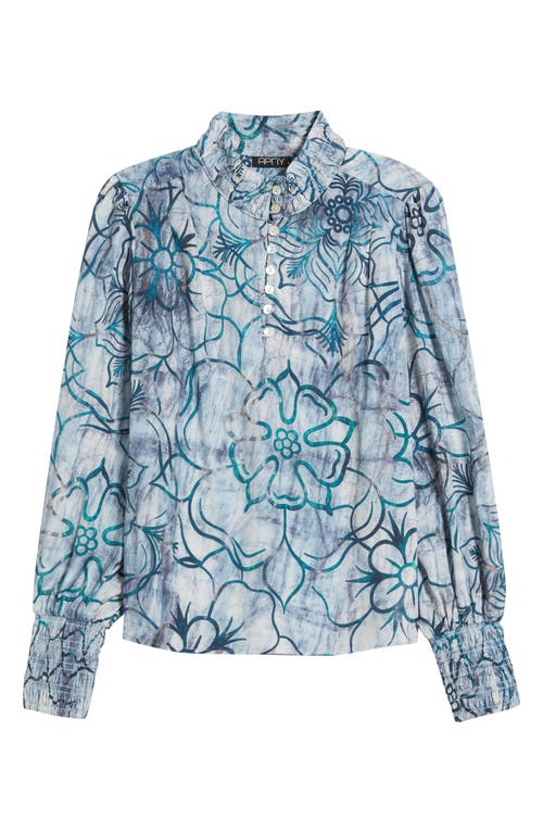 Apny Smocked Cuff Long Sleeve Top In Multi