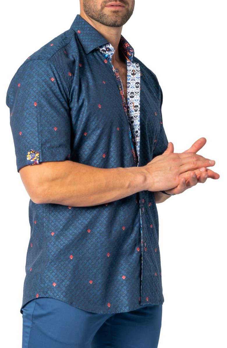 Maceoo Galileo Regular Fit Icon Paisley Short Sleeve Cotton Button-Up Shirt, Alternate, color, Blue