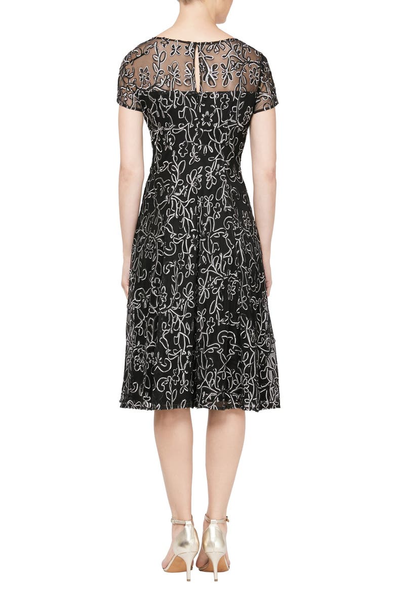 SLNY Sheer Yoke Soutache Dress, Alternate, color, BKI