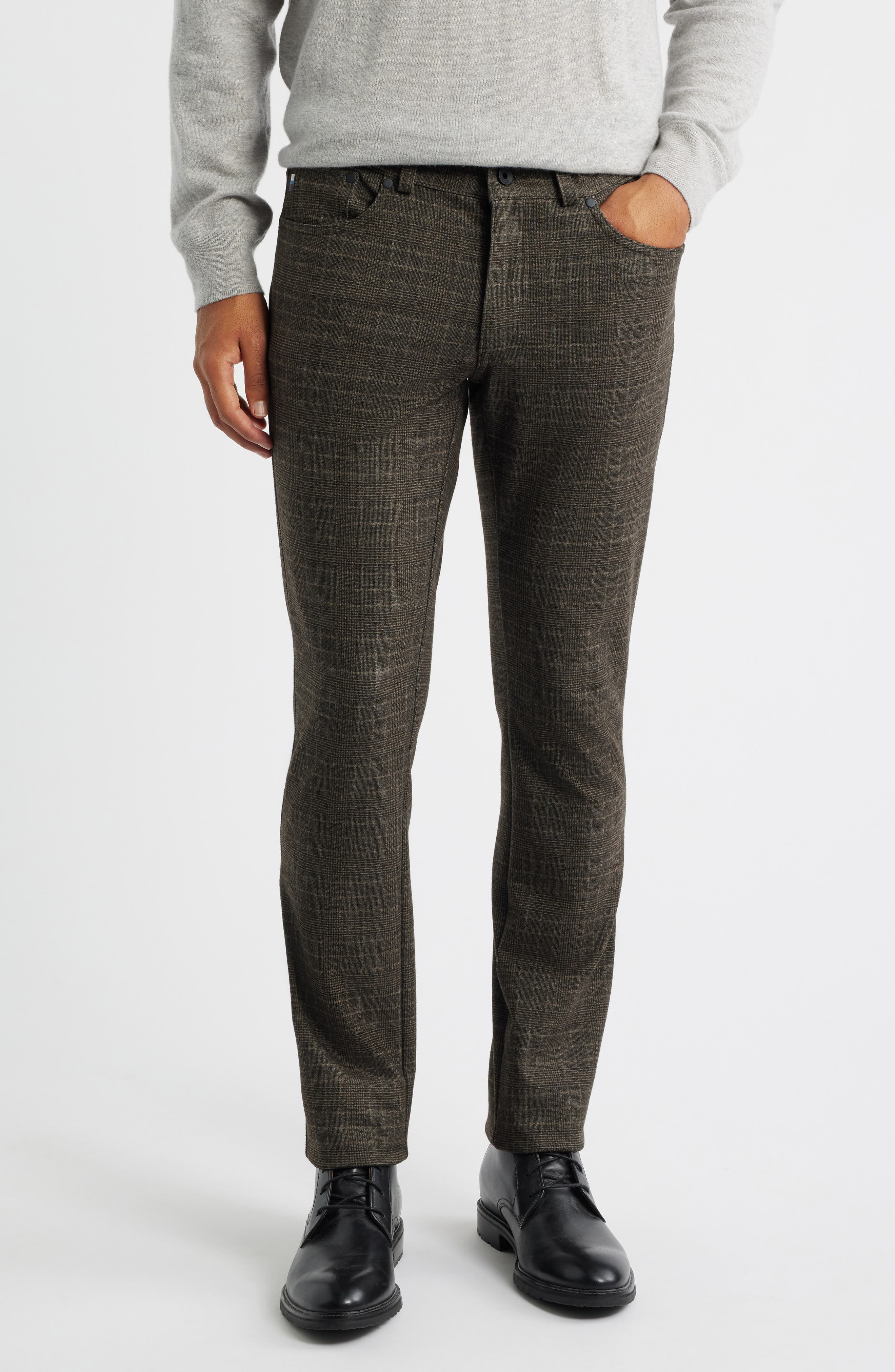 Brax Chuck Hi Flex Plaid Modern Fit Five-Pocket Pants in Nougat 