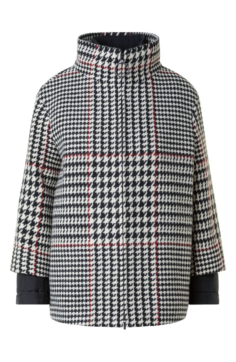 Akris punto Glen Plaid 2-in-1 Car Coat, Alternate, color, Black-Cream-Vermillion
